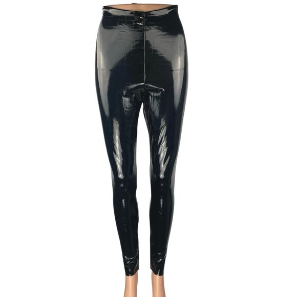 Commando Black Latex Faux Patent Leather High Waist Skinny Leggings Pants Size S - Picture 1 of 4